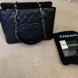 Chanel GST with Silver Hardware Black Leather Tote